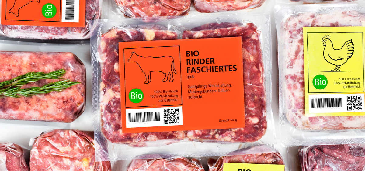Bio-Rinderfaschiertes mit Tiefkühletikett