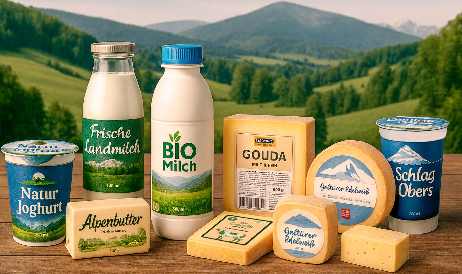Milchprodukte mit Etiketten